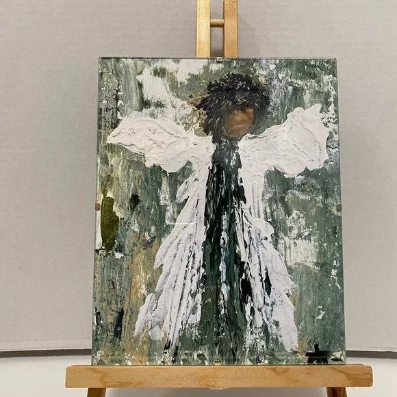 Abstract Angel Wall Art Print Framed-Greens and White made from my original art. - Picture 2 of 5